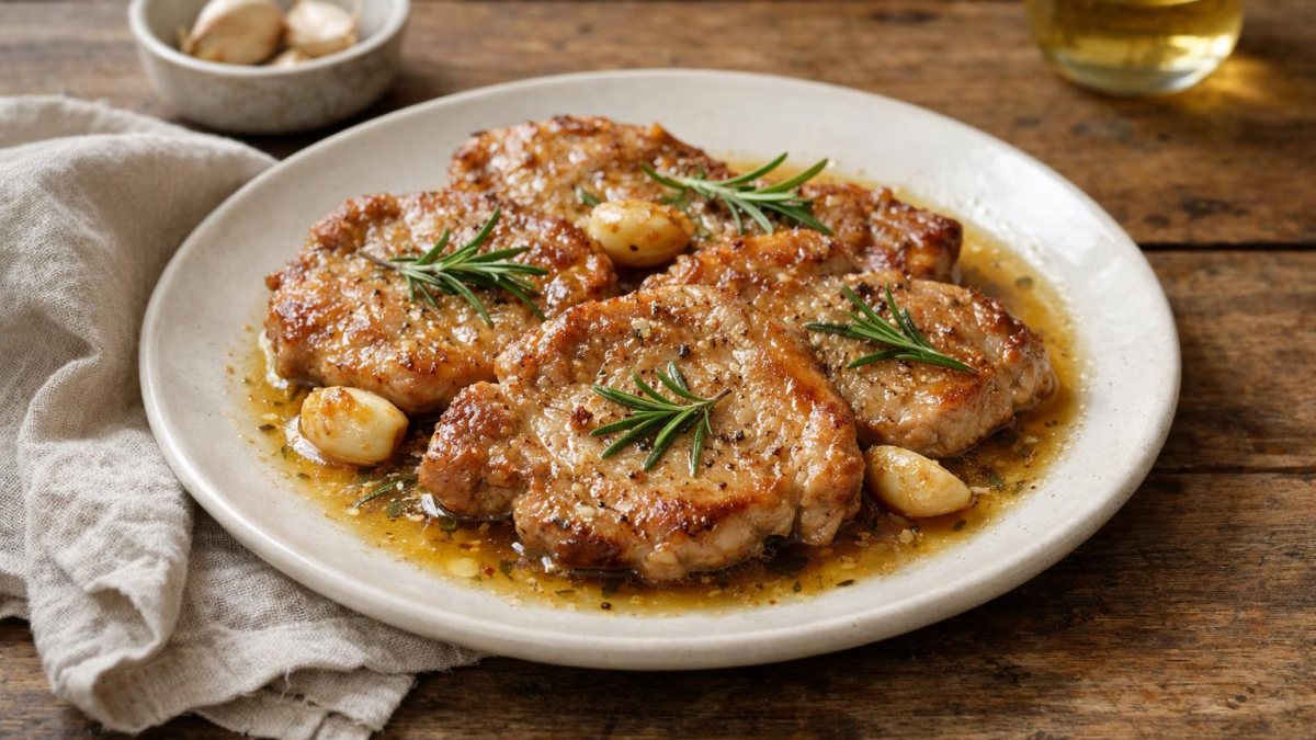 Un piatto di braciole di maiale in padella