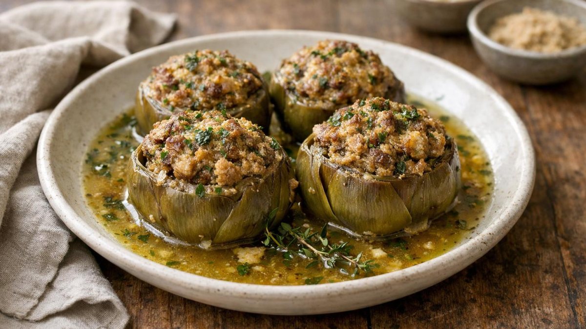 Un piatto di carciofi ripieni