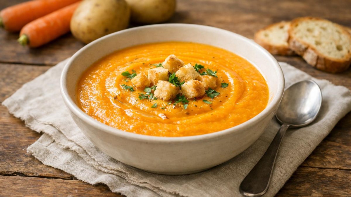 Un piatto di crema di carote e patate