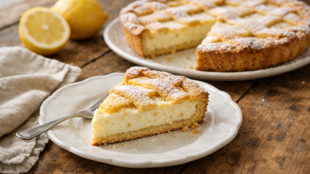 Un piatto di crostata di ricotta al limone