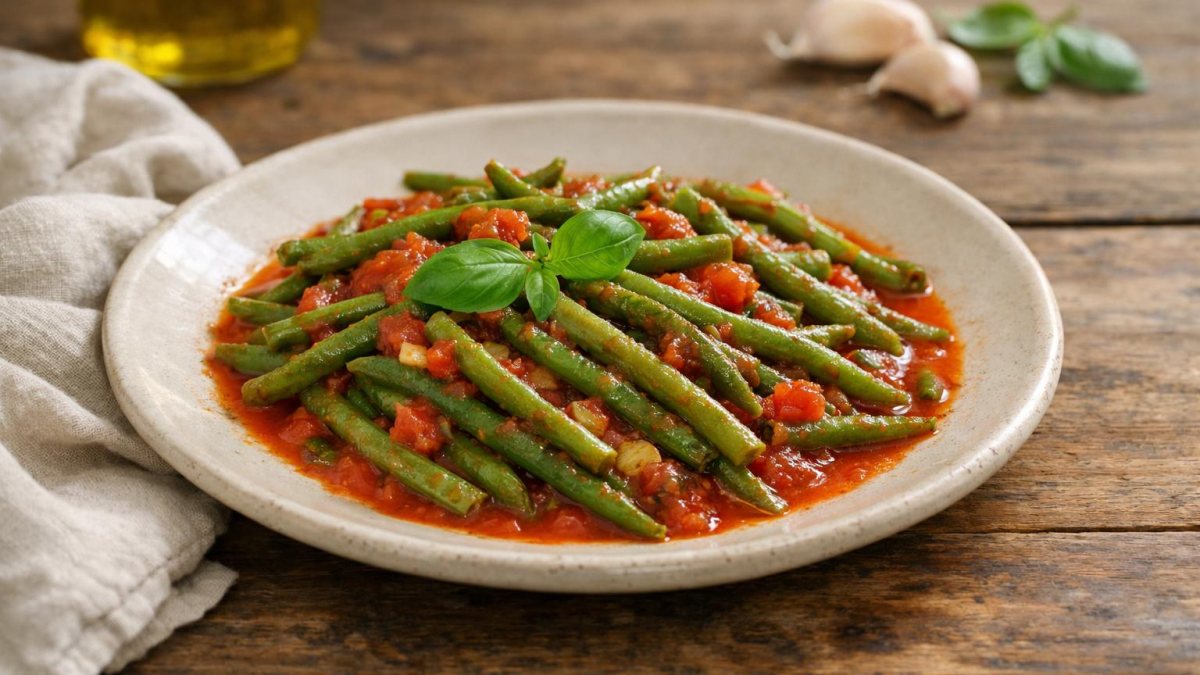 Un piatto di fagiolini al pomodoro
