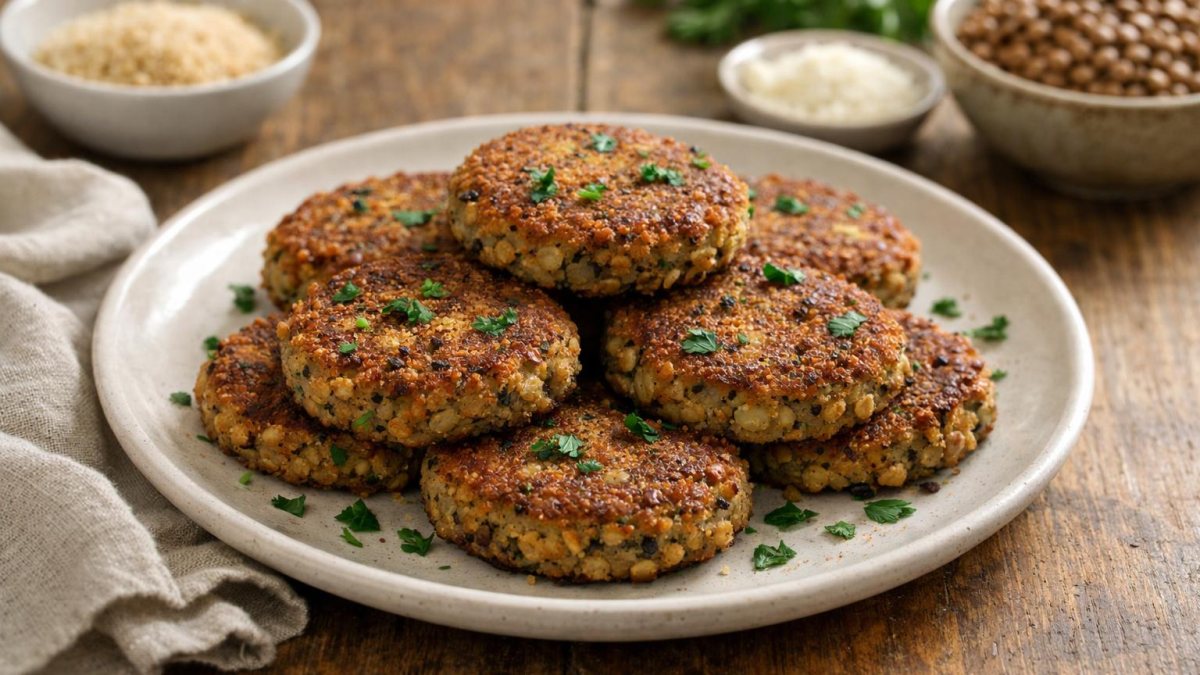 Un piatto di hamburger di lenticchie