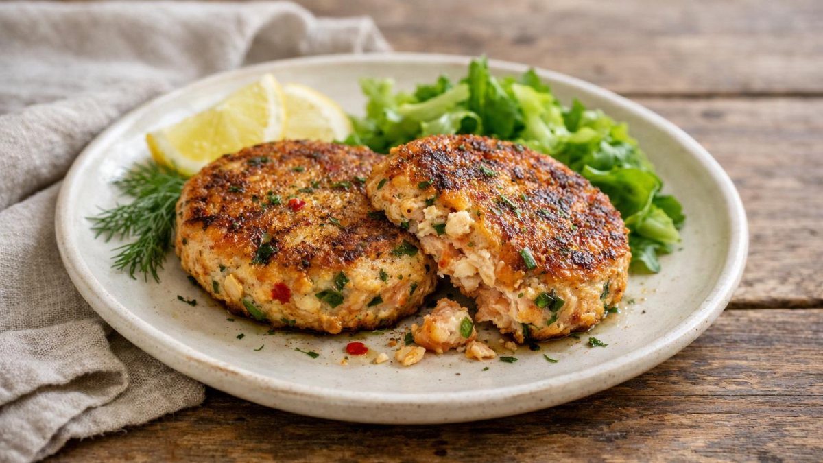 Un piatto di hamburger di salmone