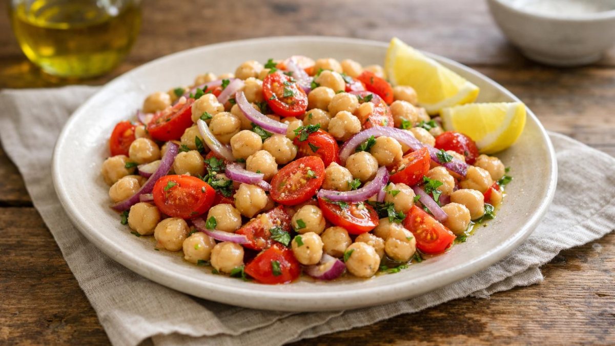Un piatto di insalata di ceci
