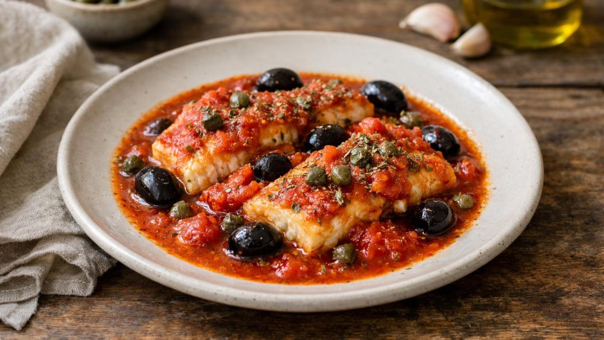 Un piatto di merluzzo alla pizzaiola