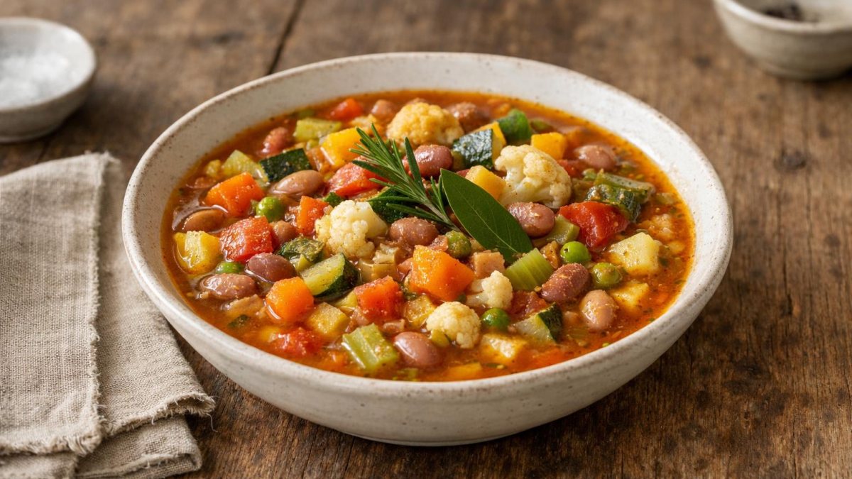 Un piatto di minestrone di verdure