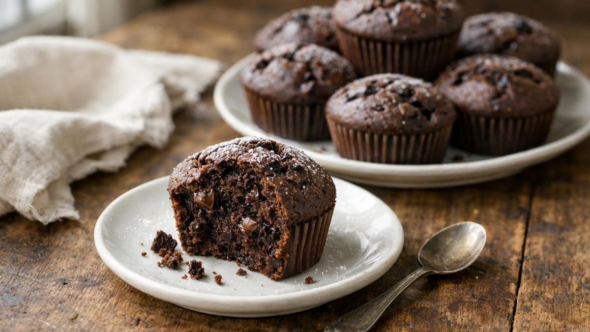 Un piatto di muffin al cioccolato