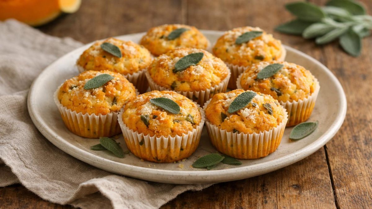 Un piatto di muffin salati alla zucca