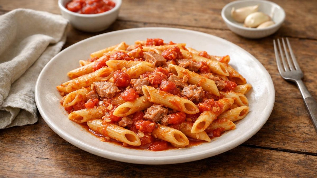 Un piatto di pasta al sugo di tonno