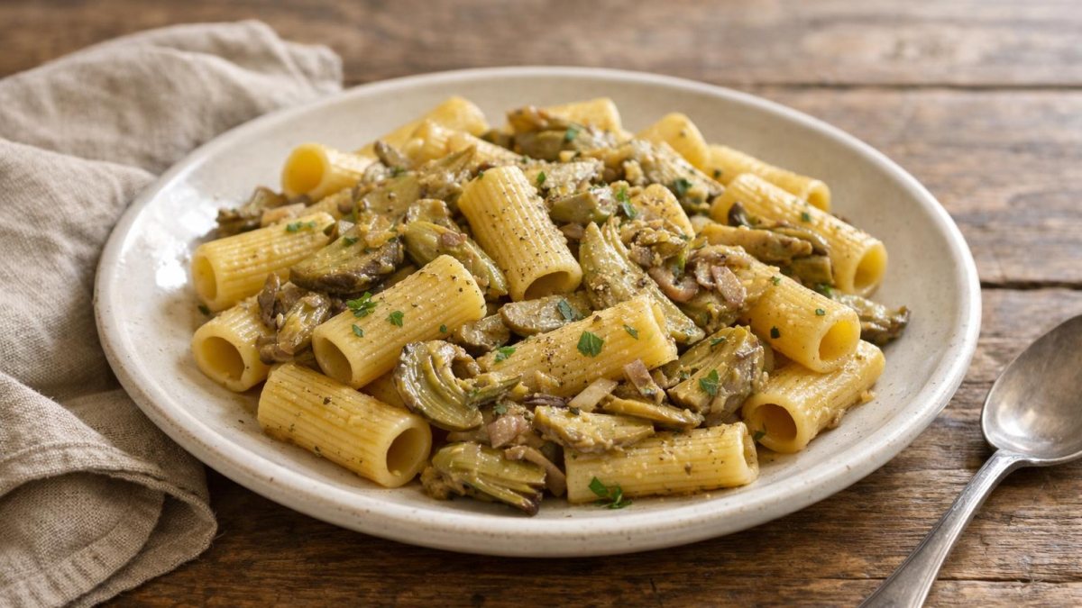 Un piatto di pasta con carciofi