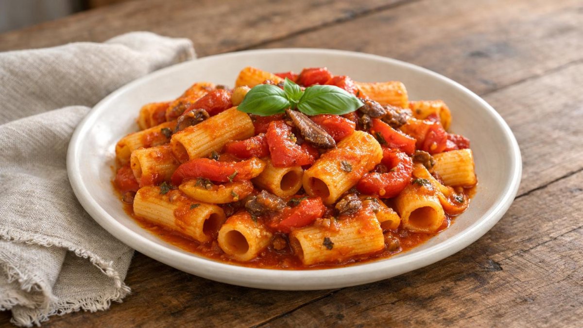 Un piatto di pasta con peperoni