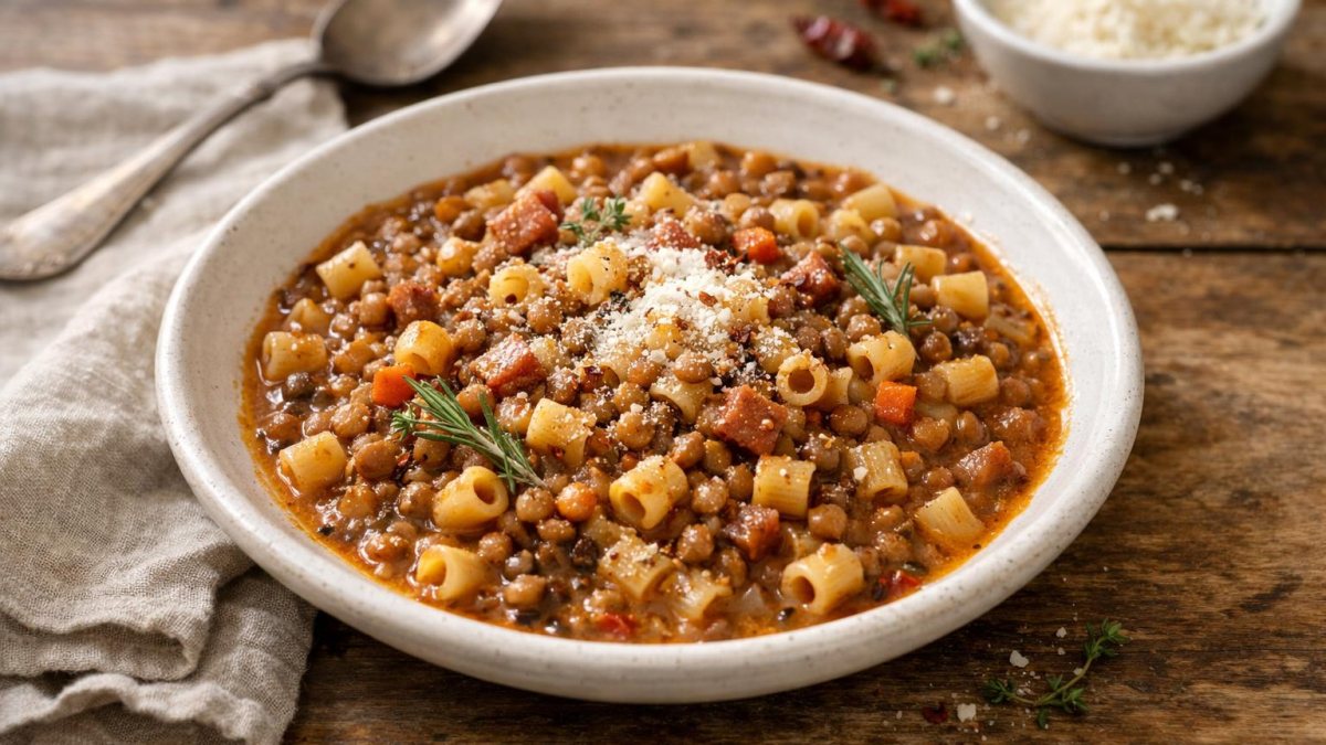 Un piatto di pasta e lenticchie