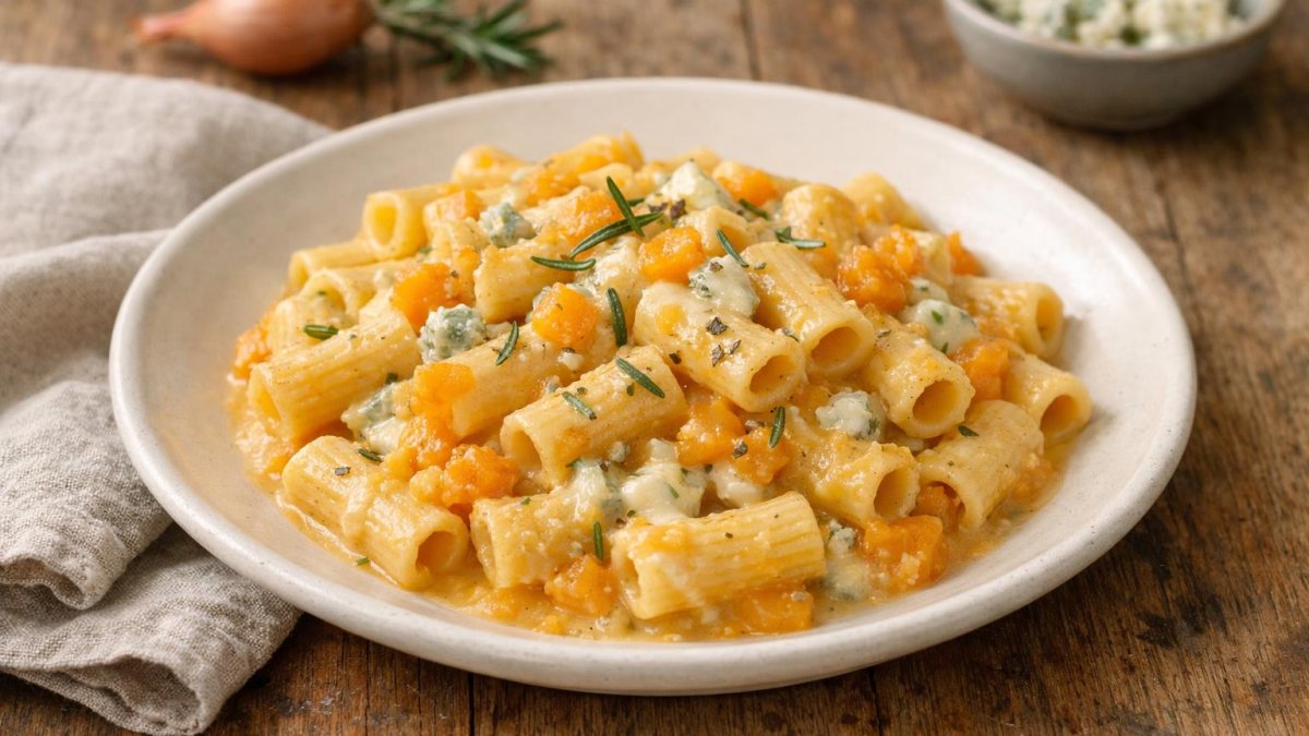 Un piatto di pasta zucca e gorgonzola