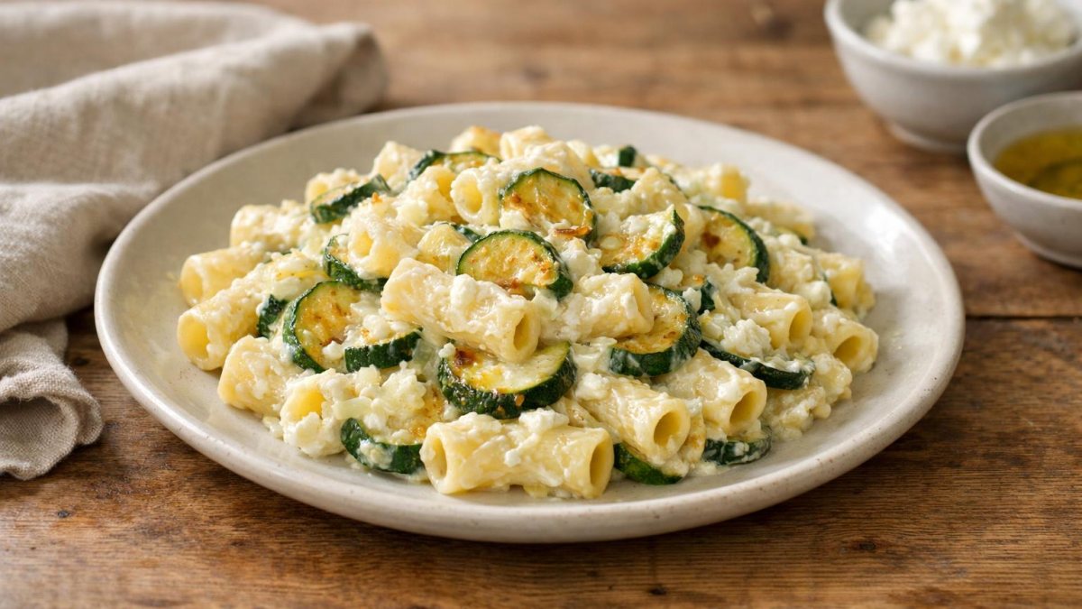 Un piatto di pasta zucchine e robiola