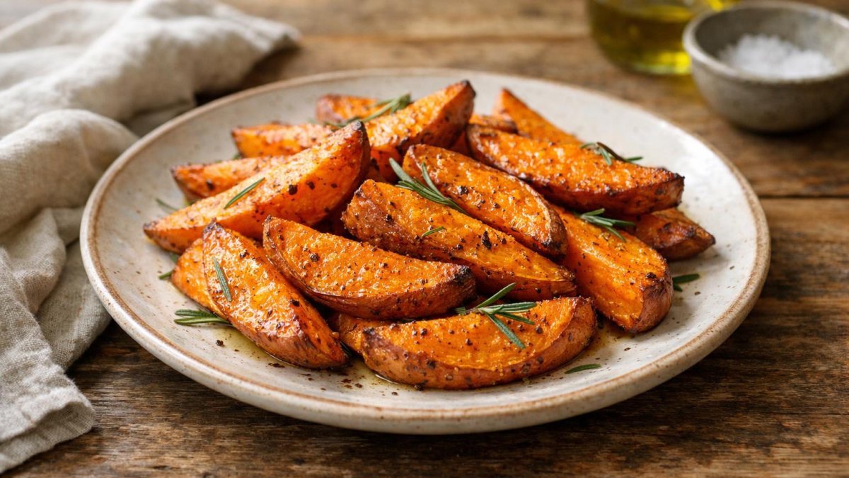 Un piatto di patate dolci al forno