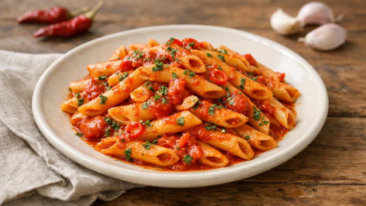 Un piatto di penne all'arrabbiata