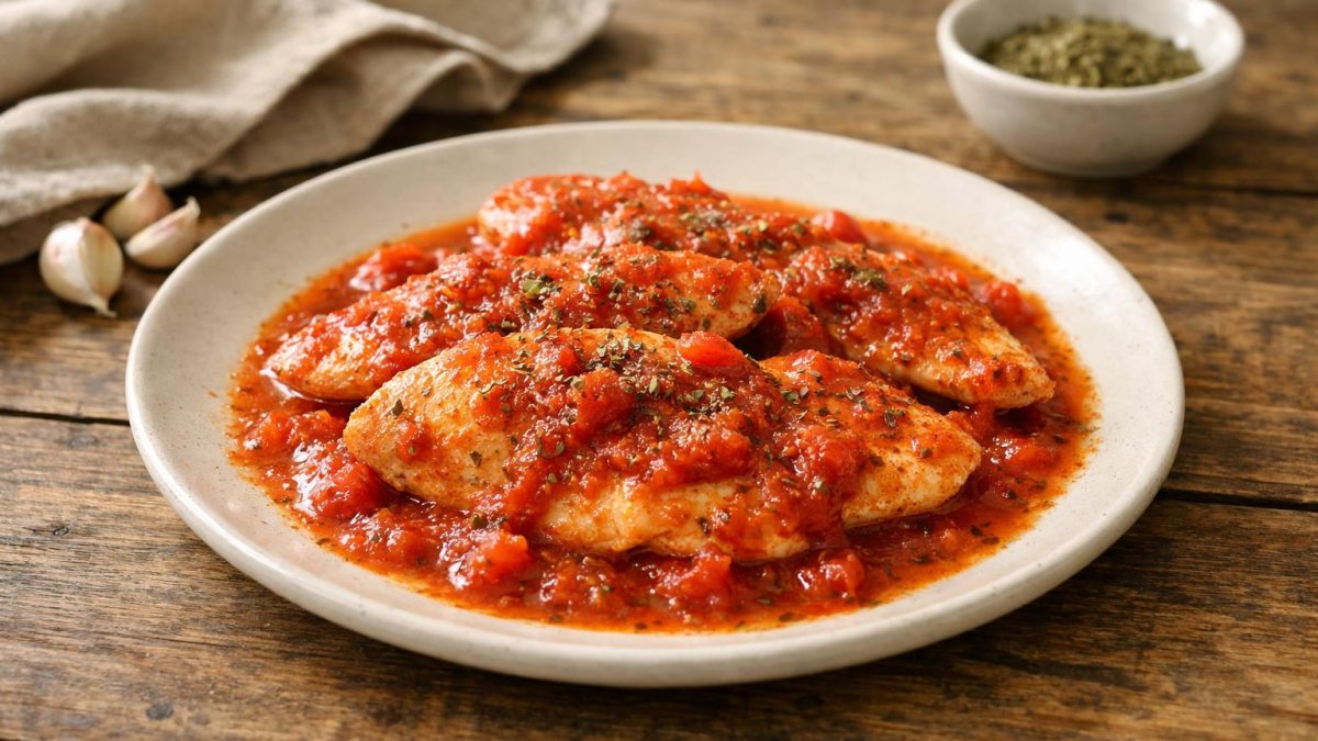 Un piatto di petto di pollo alla pizzaiola