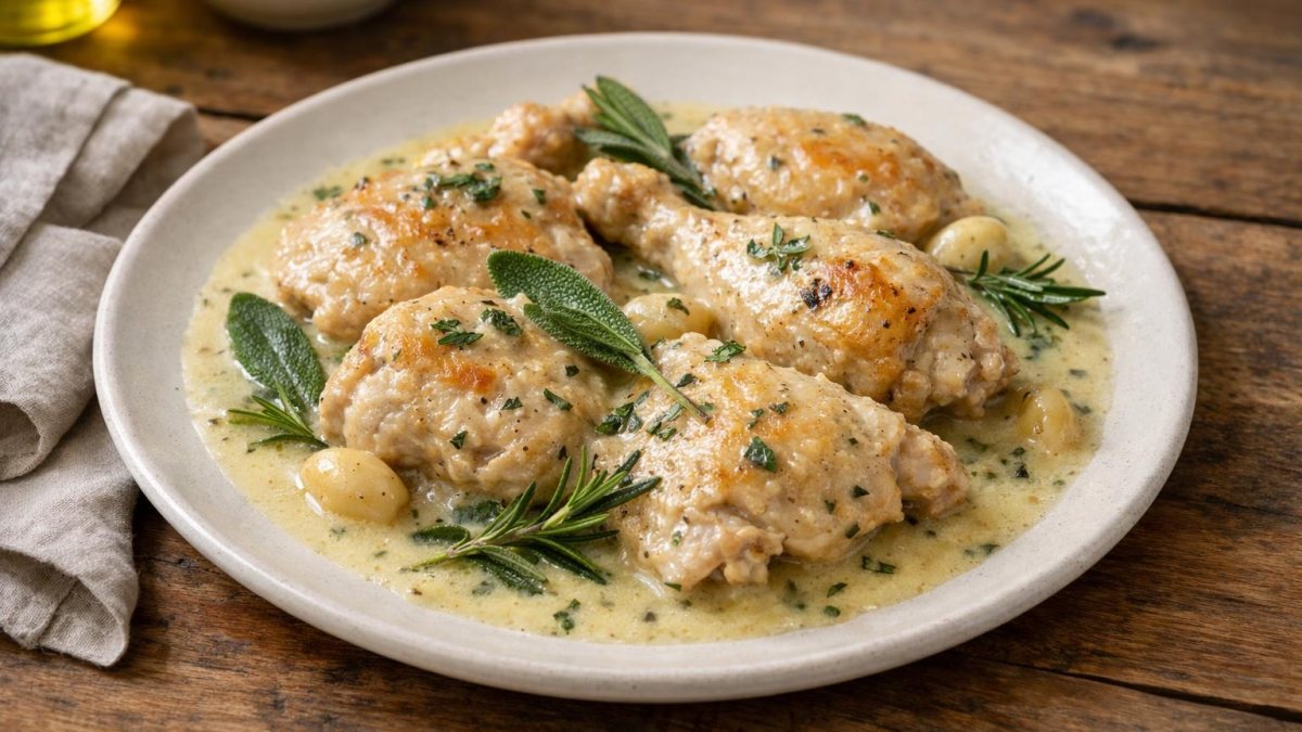 Un piatto di pollo al latte