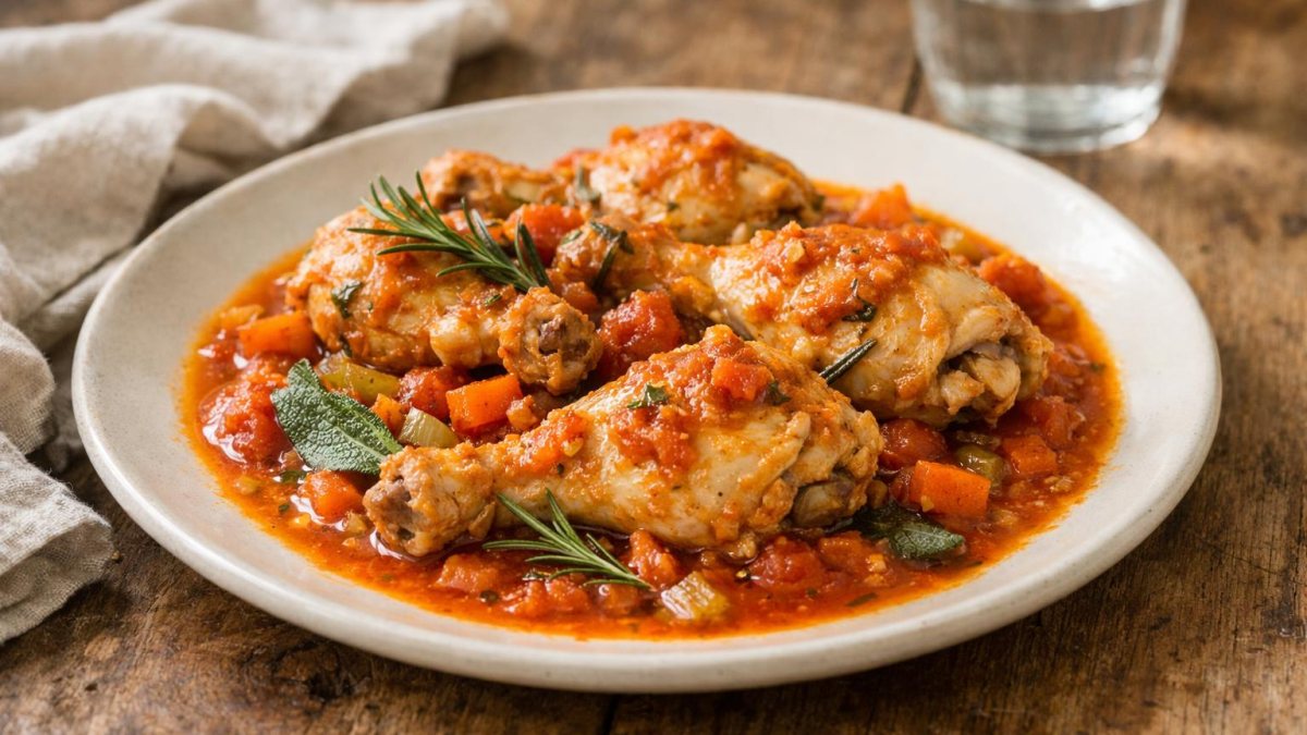 Un piatto di pollo in umido