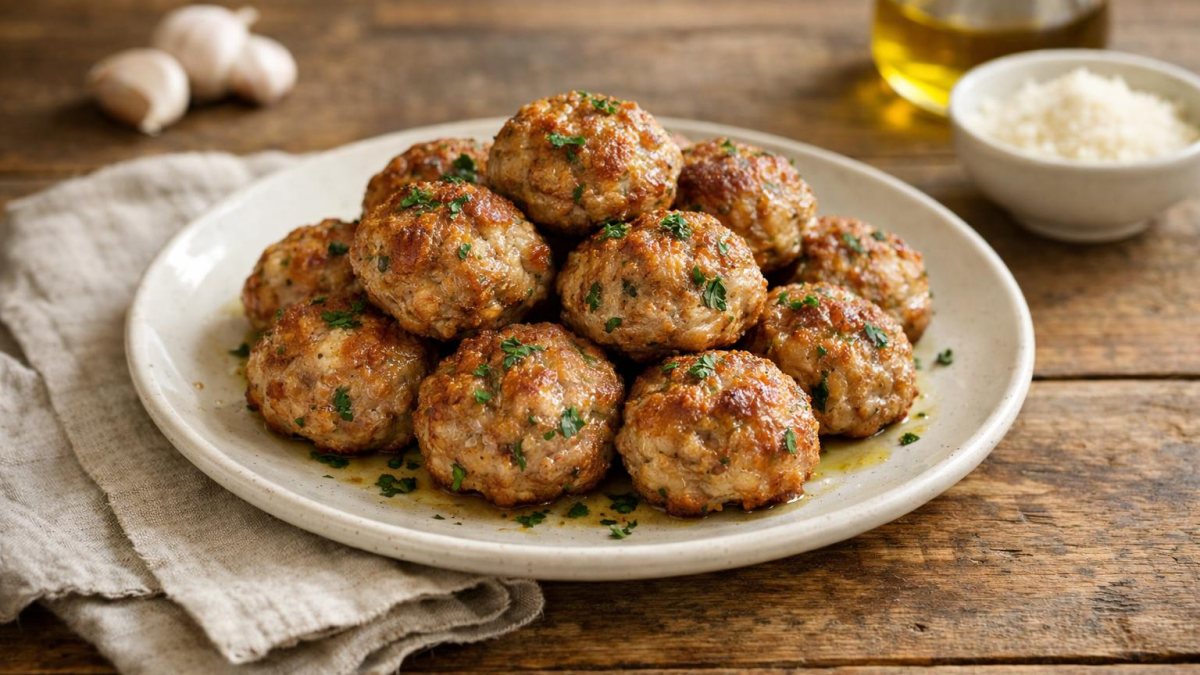 Un piatto di polpette di carne al forno