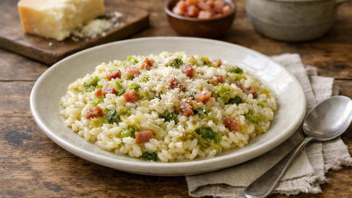 Un piatto di risotto con verza
