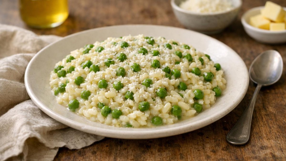Un piatto di risotto ai piselli