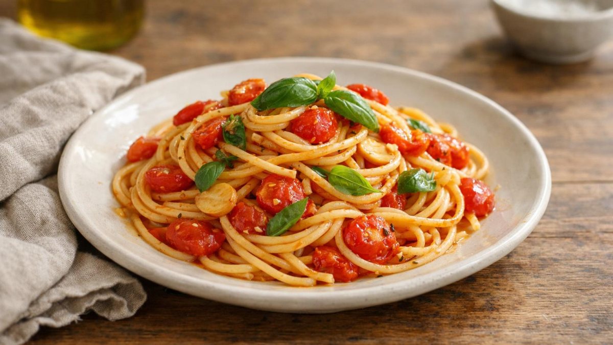 Un piatto di spaghetti al pomodoro fresco