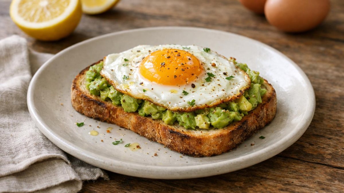 Un piatto di toast con avocado e uovo
