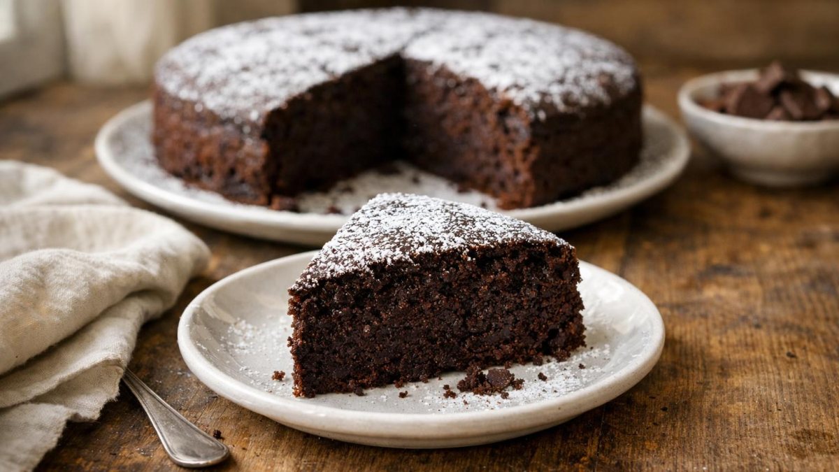 Un piatto di torta al cioccolato