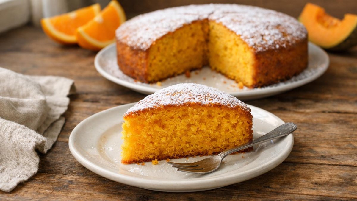 Un piatto di torta di zucca soffice