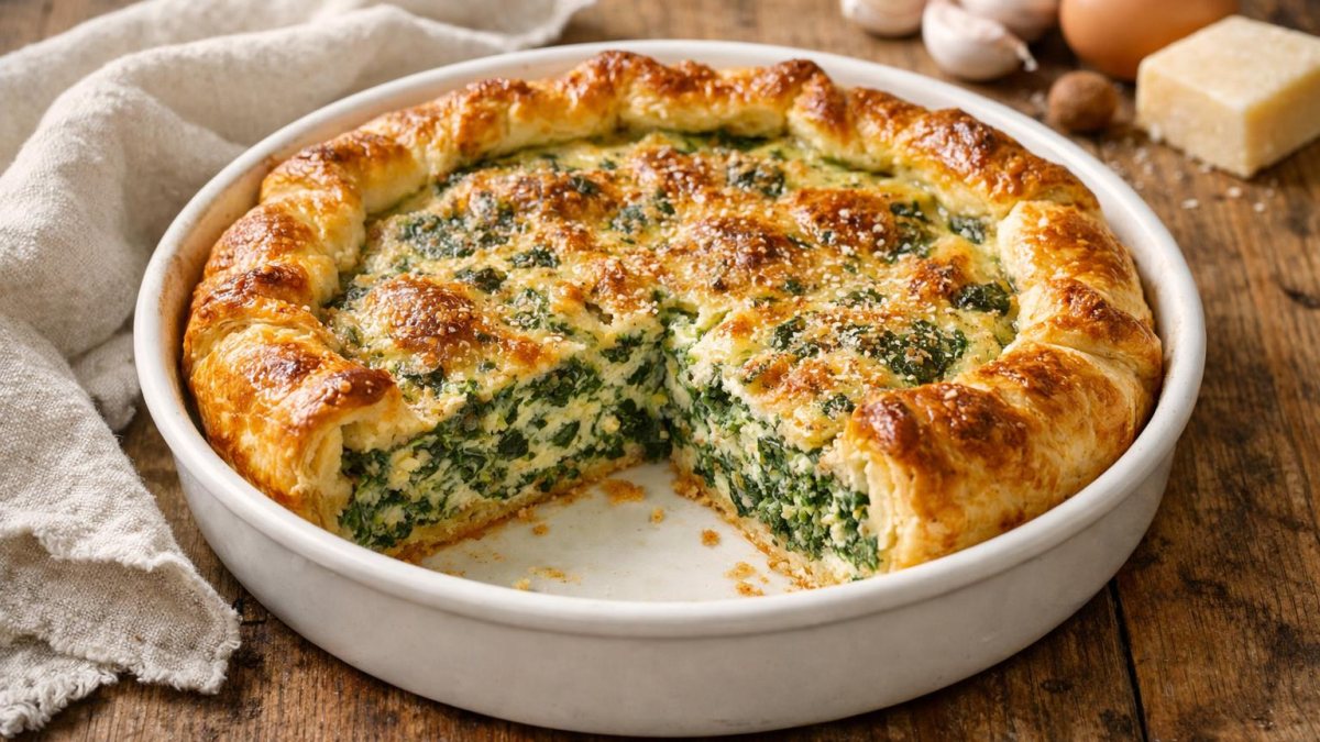 Un piatto di torta salata ricotta e spinaci
