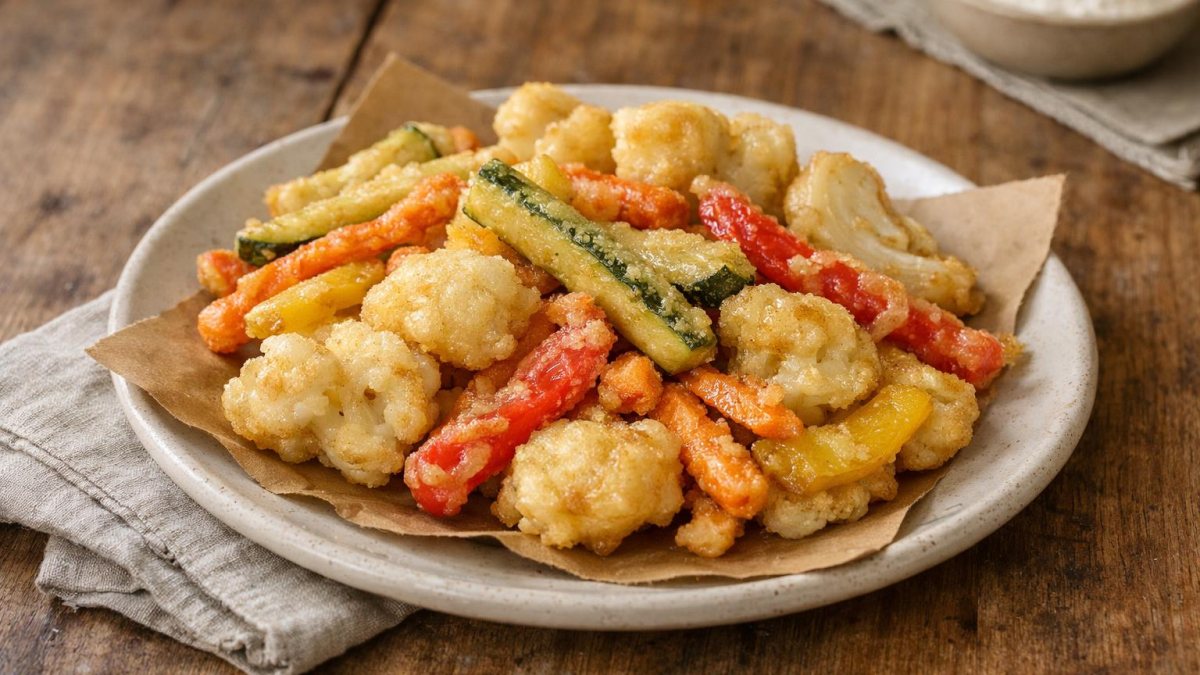 Un piatto di verdure in pastella