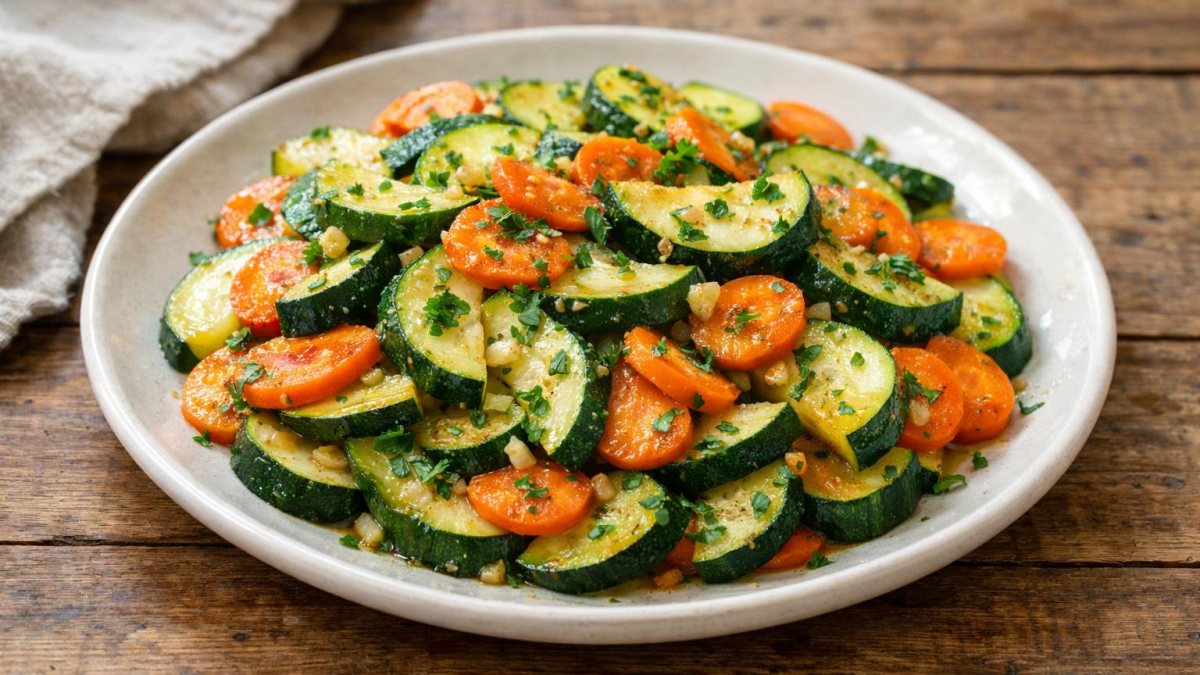 Un piatto di zucchine e carote in padella