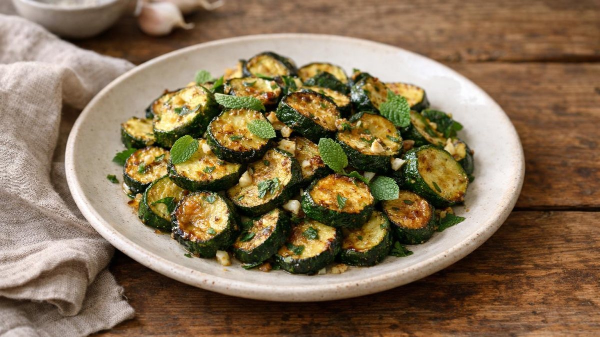 Un piatto di zucchine in padella con menta